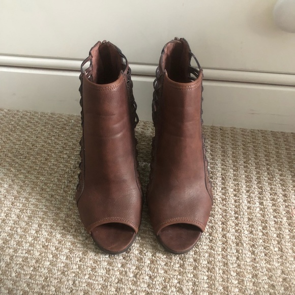 Rampage Brown Heeled Peep-Toe Booties - Picture 2 of 4